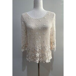 John Fashion Sweater Crochet Top Womens M Ivory Floral Boho